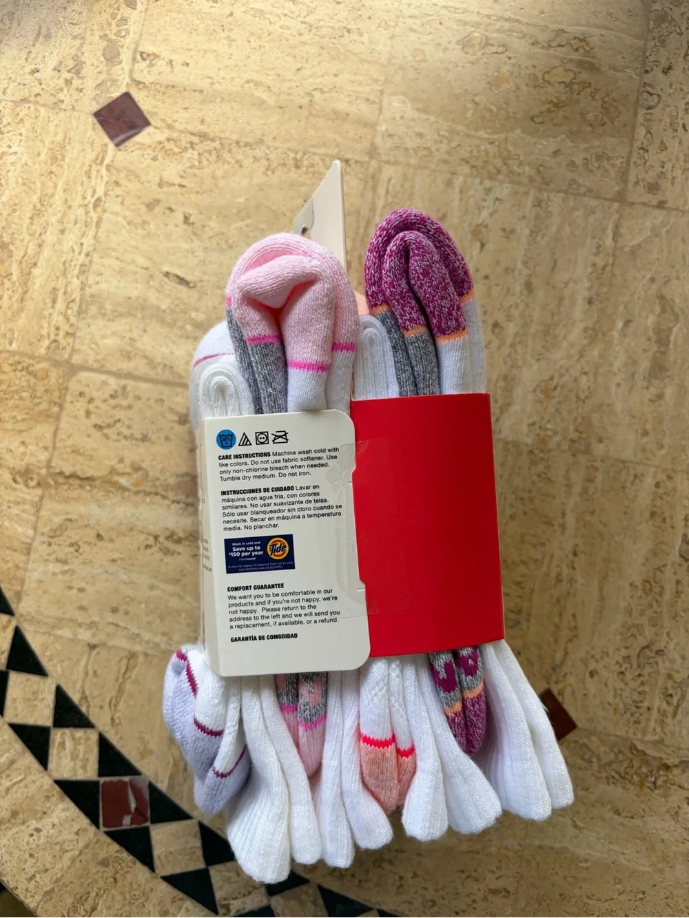 Hanes White Crew Socks with Pink and Orange Trim